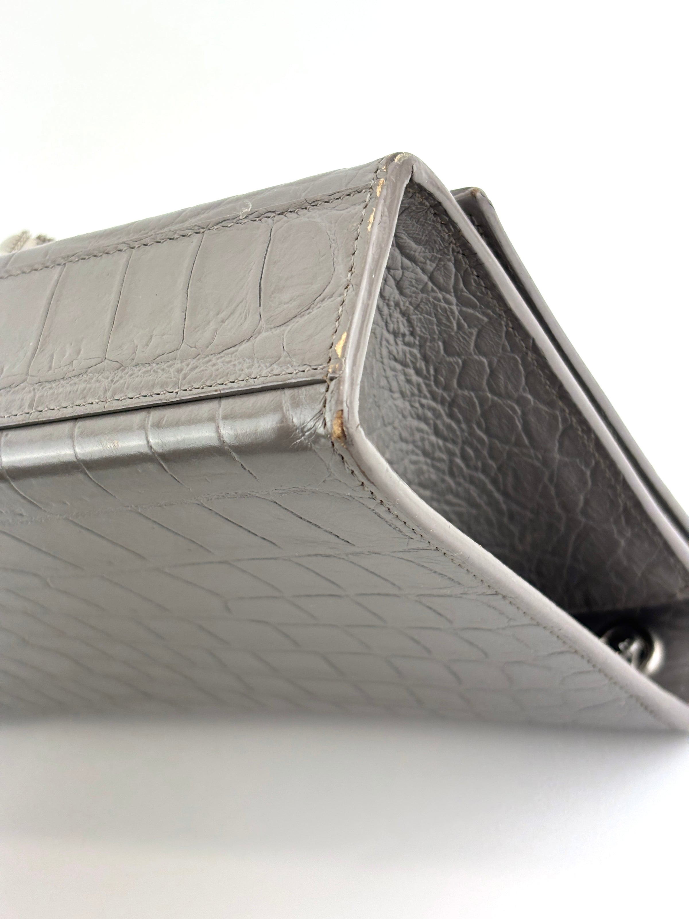 Medium Kate Tassel Grey Croc Embossed SHW