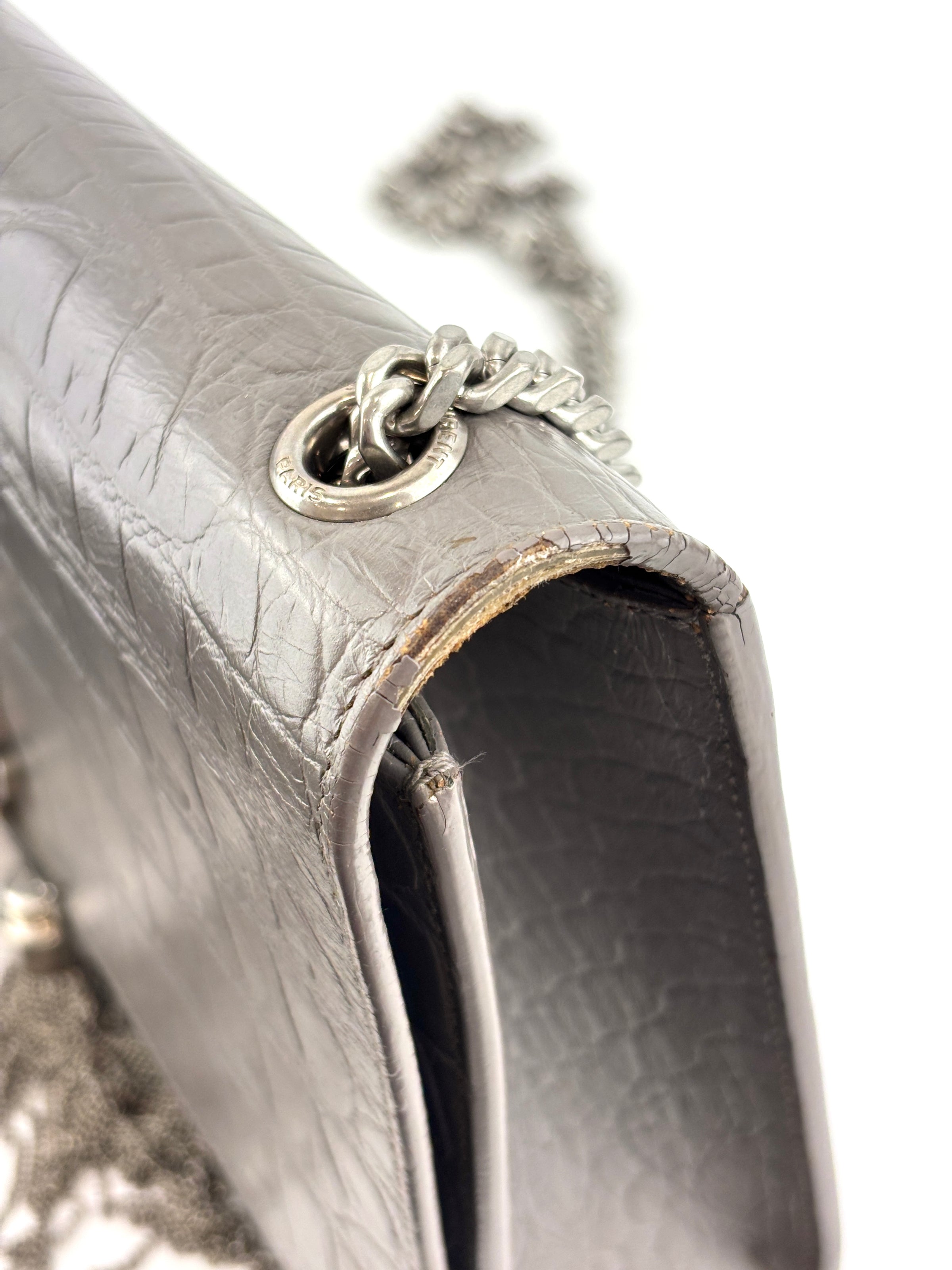 Medium Kate Tassel Grey Croc Embossed SHW
