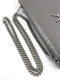 Medium Kate Tassel Grey Croc Embossed SHW