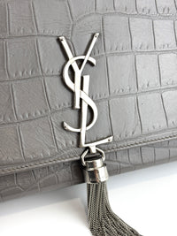 Medium Kate Tassel Grey Croc Embossed SHW