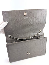Medium Kate Tassel Grey Croc Embossed SHW