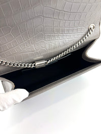 Medium Kate Tassel Grey Croc Embossed SHW