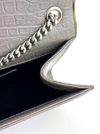Medium Kate Tassel Grey Croc Embossed SHW