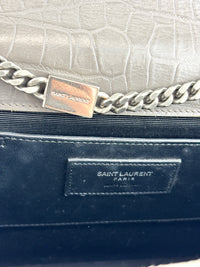 Medium Kate Tassel Grey Croc Embossed SHW