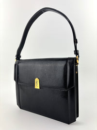 Vintage Embossed Lizard Leather Shoulder Bag in Black GHW - Glampot
