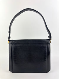 Vintage Embossed Lizard Leather Shoulder Bag in Black GHW - Glampot