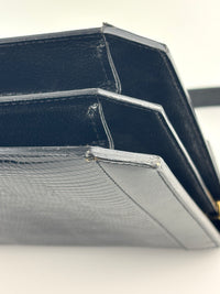 Vintage Embossed Lizard Leather Shoulder Bag in Black GHW - Glampot