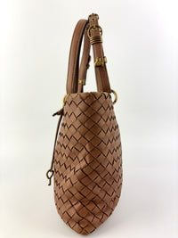 Small Nappa Intrecciato Capri Handbag in Brown - Glampot
