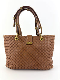 Small Nappa Intrecciato Capri Handbag in Brown - Glampot