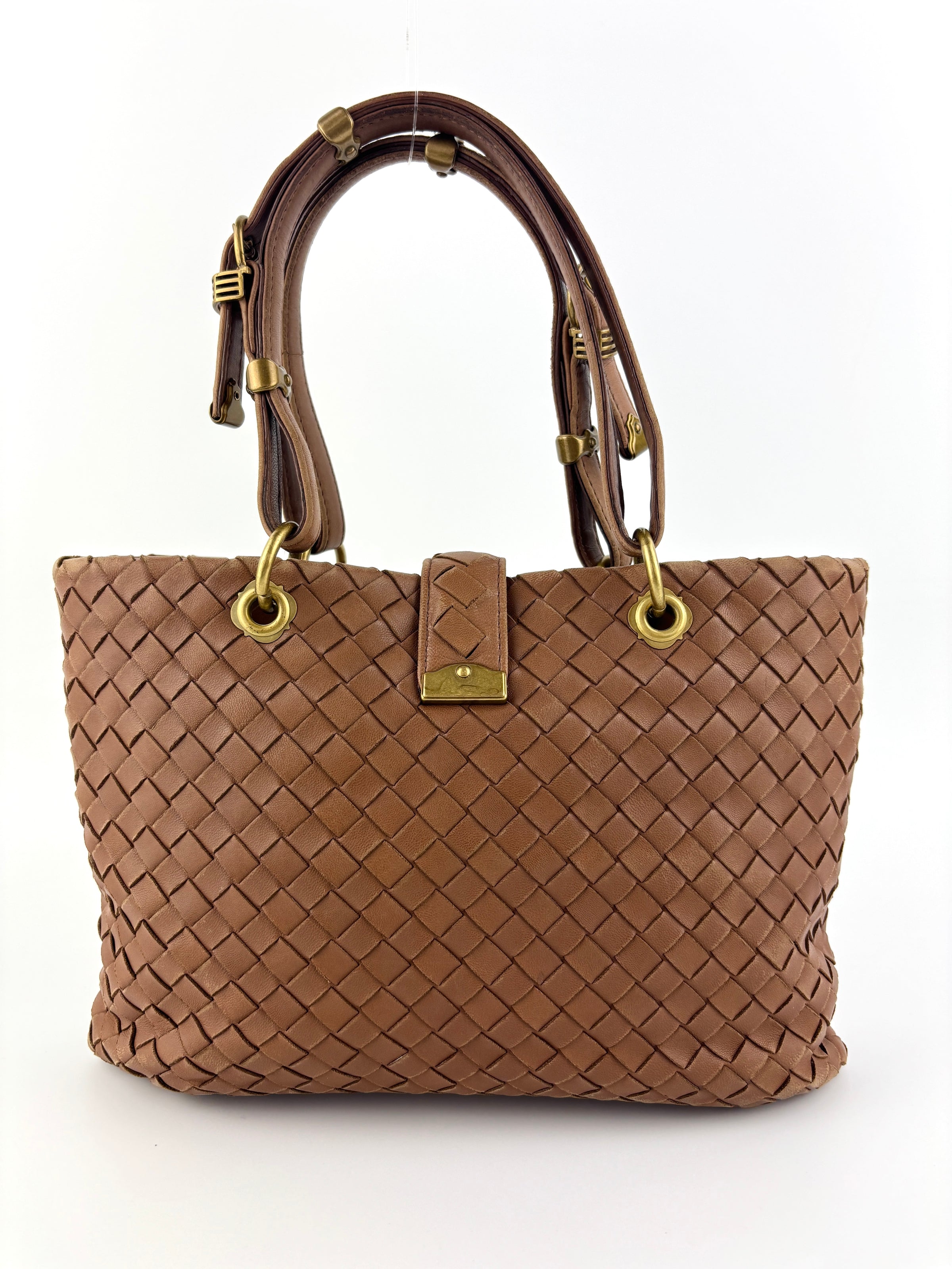 Small Nappa Intrecciato Capri Handbag in Brown - Glampot