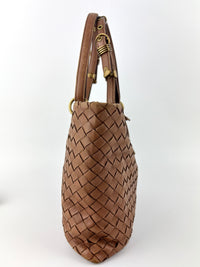 Small Nappa Intrecciato Capri Handbag in Brown - Glampot