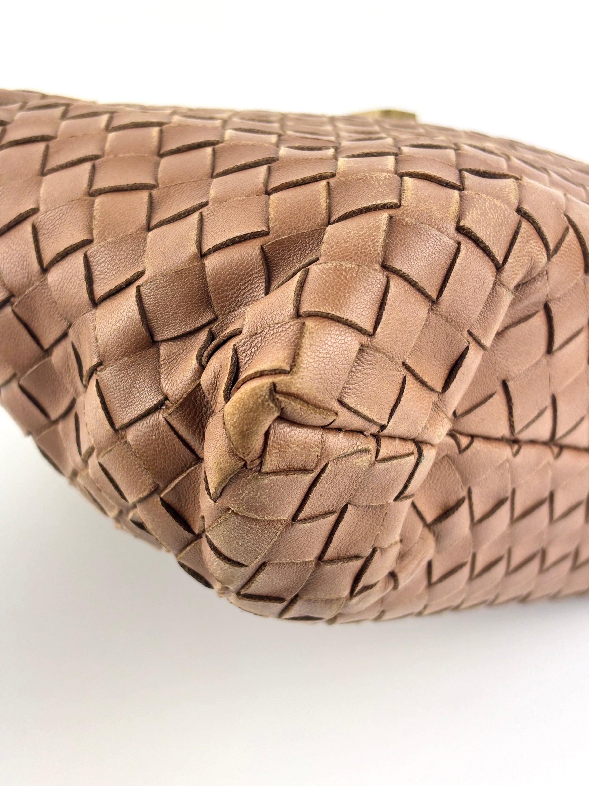 Small Nappa Intrecciato Capri Handbag in Brown - Glampot
