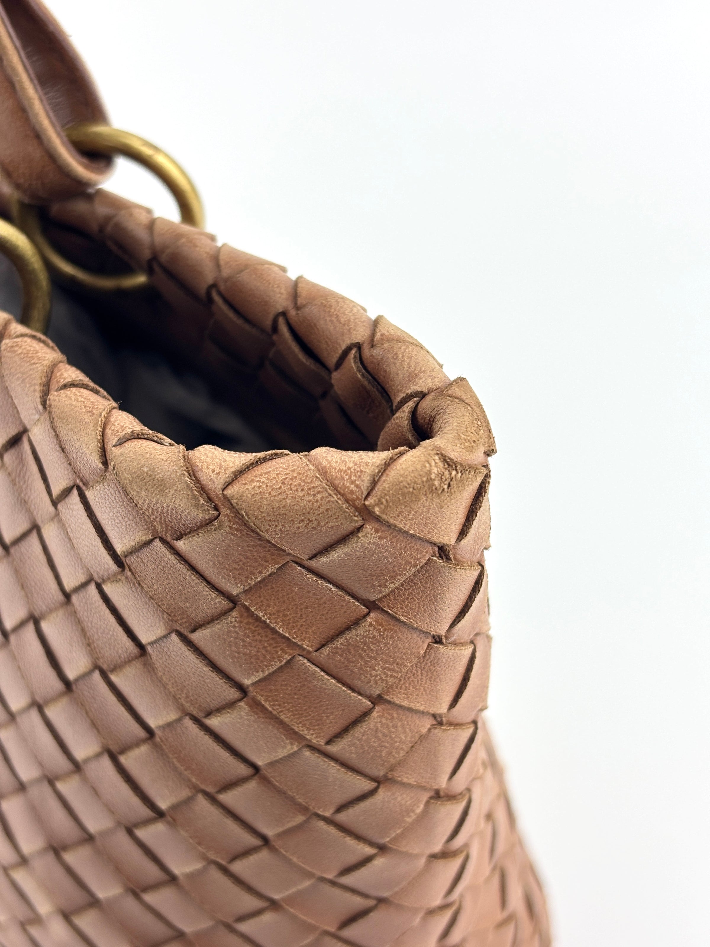 Small Nappa Intrecciato Capri Handbag in Brown - Glampot