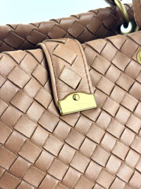 Small Nappa Intrecciato Capri Handbag in Brown - Glampot