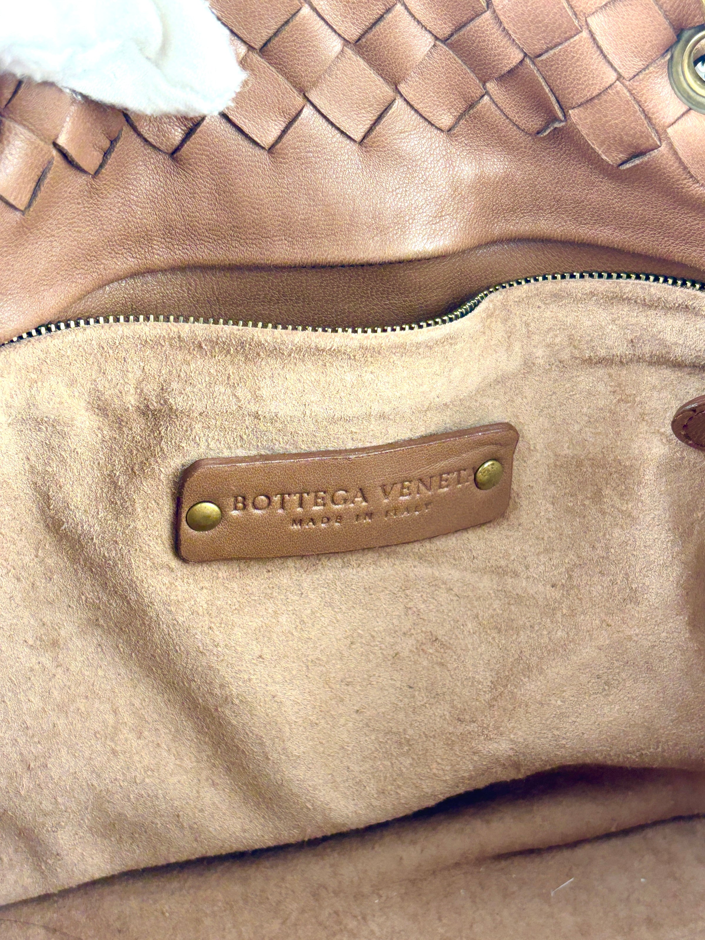 Small Nappa Intrecciato Capri Handbag in Brown - Glampot