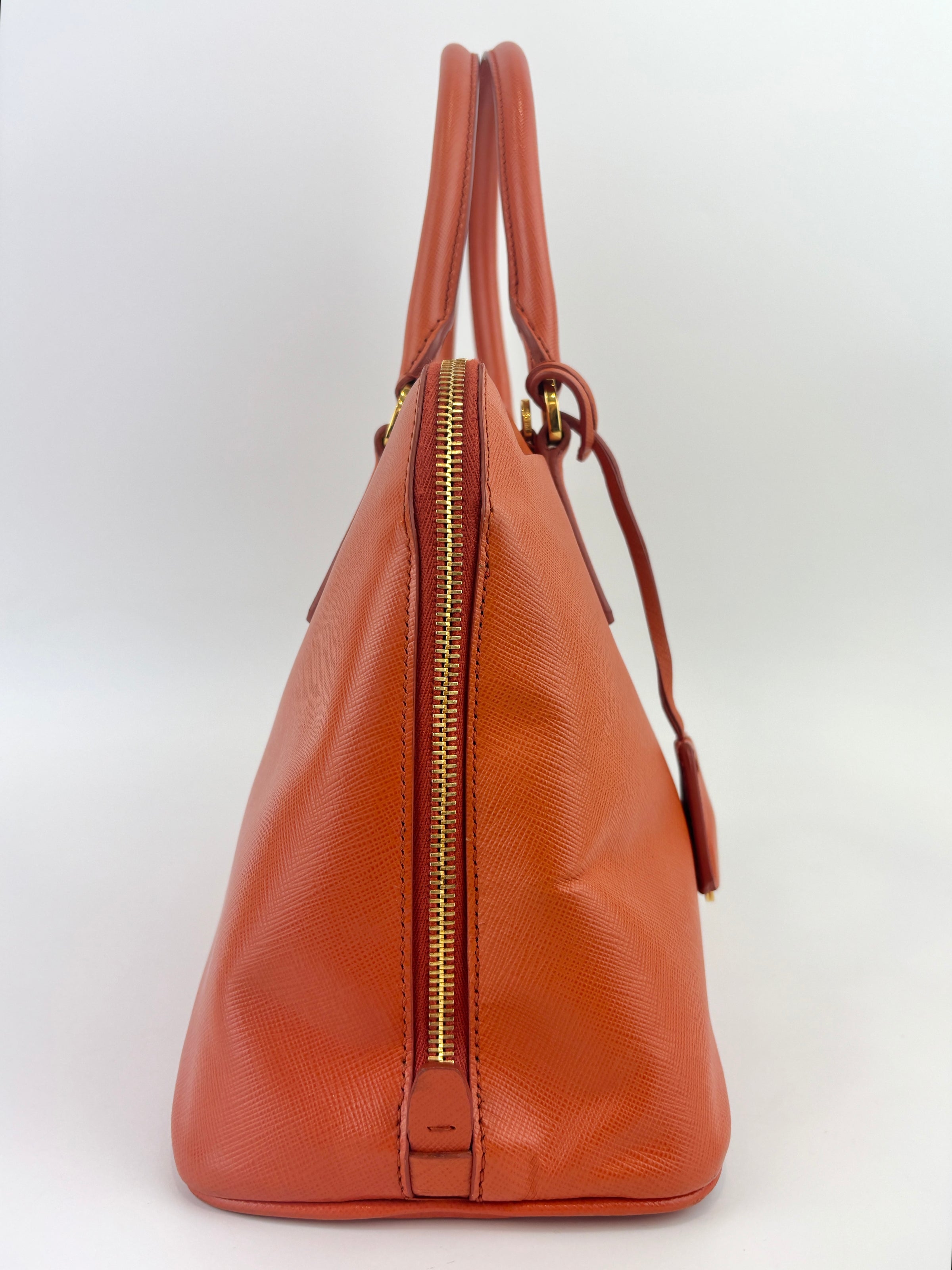 BL0837 Saffiano Lux Leather Dome Satchel Papaya