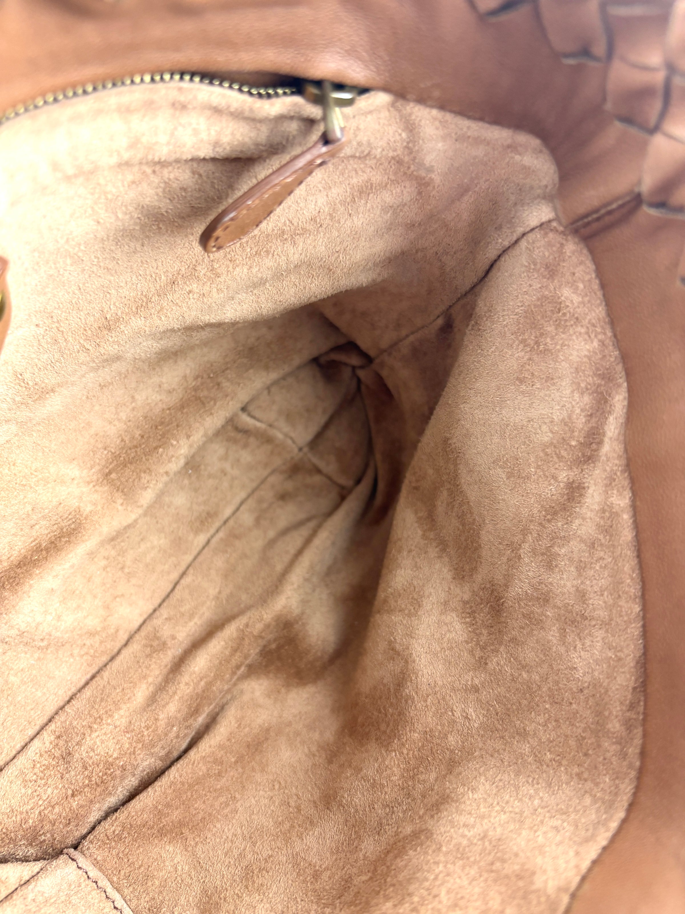 Small Nappa Intrecciato Capri Handbag in Brown - Glampot