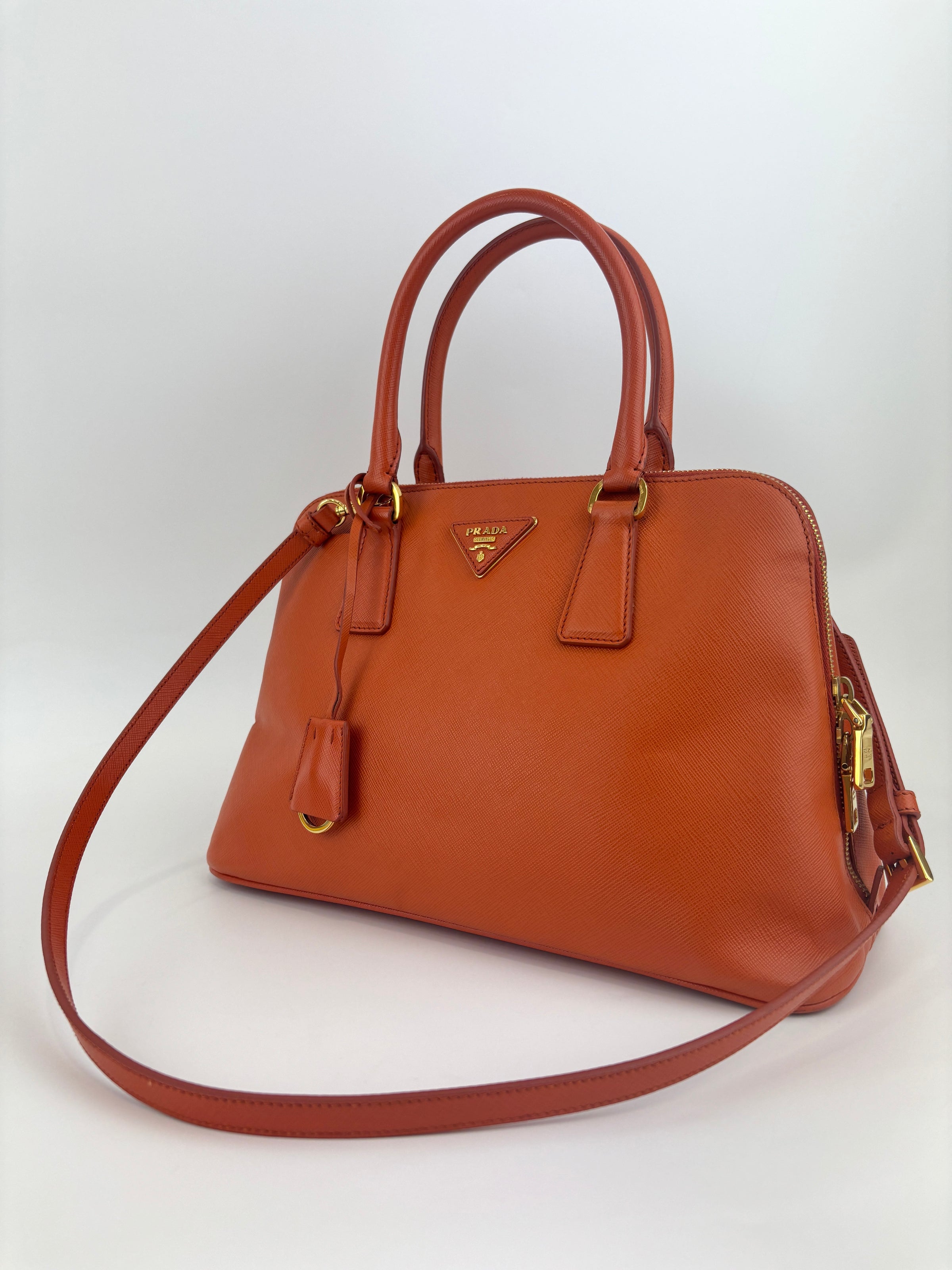 BL0837 Saffiano Lux Leather Dome Satchel Papaya