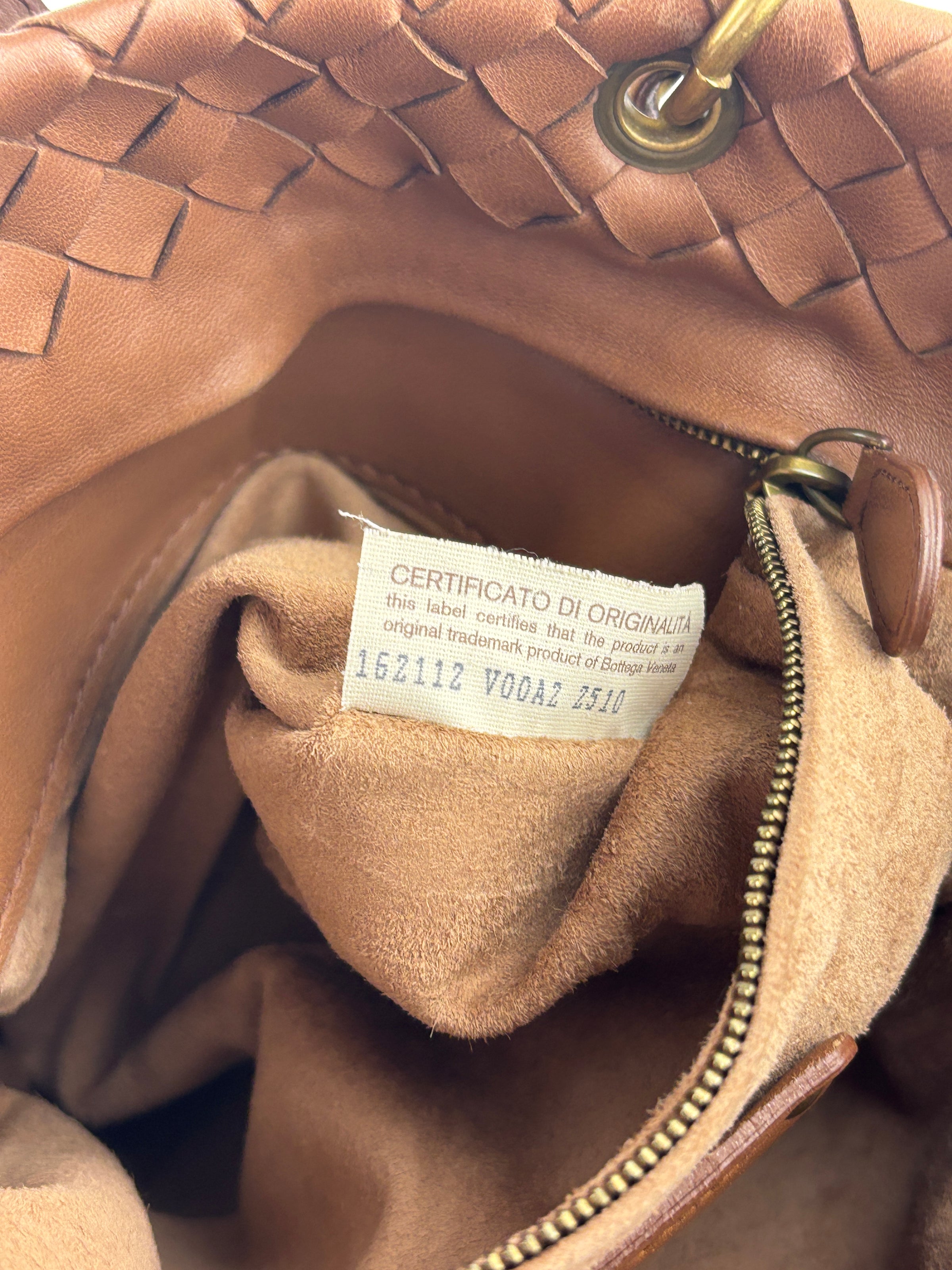 Small Nappa Intrecciato Capri Handbag in Brown - Glampot