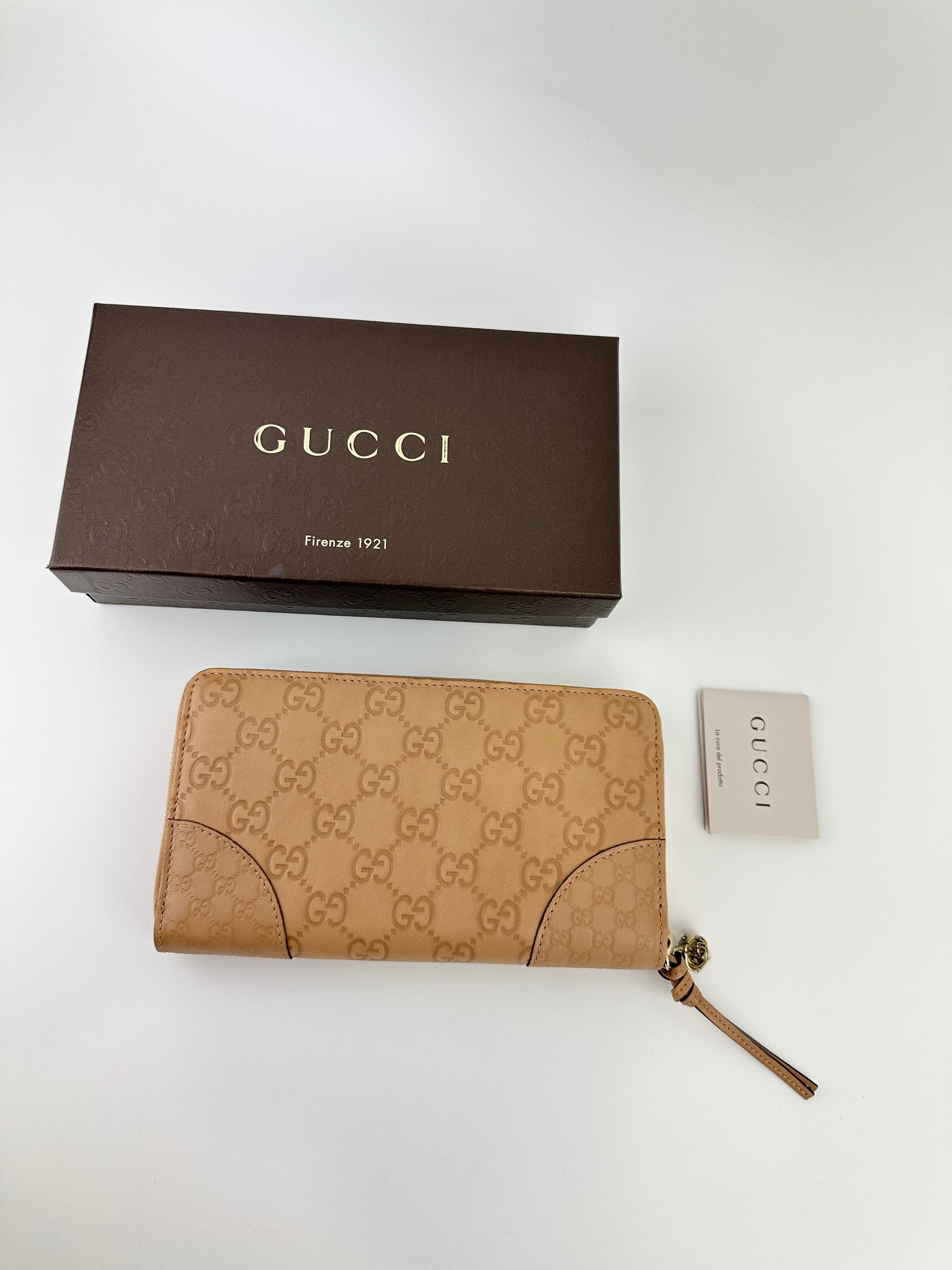 323397 GG Guccissima / Micro Guccissima Beige Leather Zip Around Long Wallet