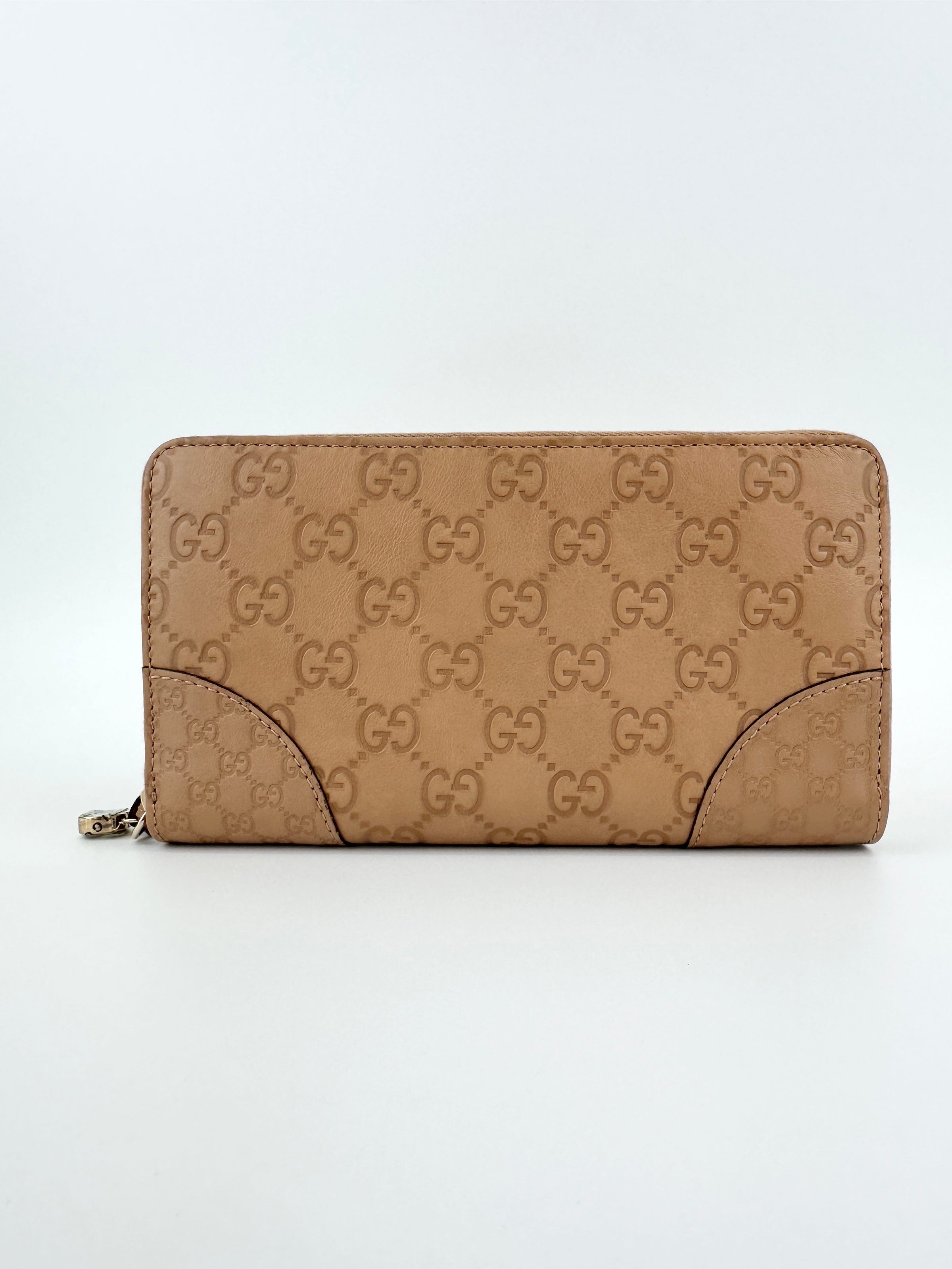 323397 GG Guccissima / Micro Guccissima Beige Leather Zip Around Long Wallet