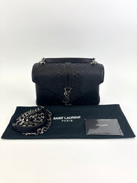 Black Medium College Bag Python-Embossed - Glampot