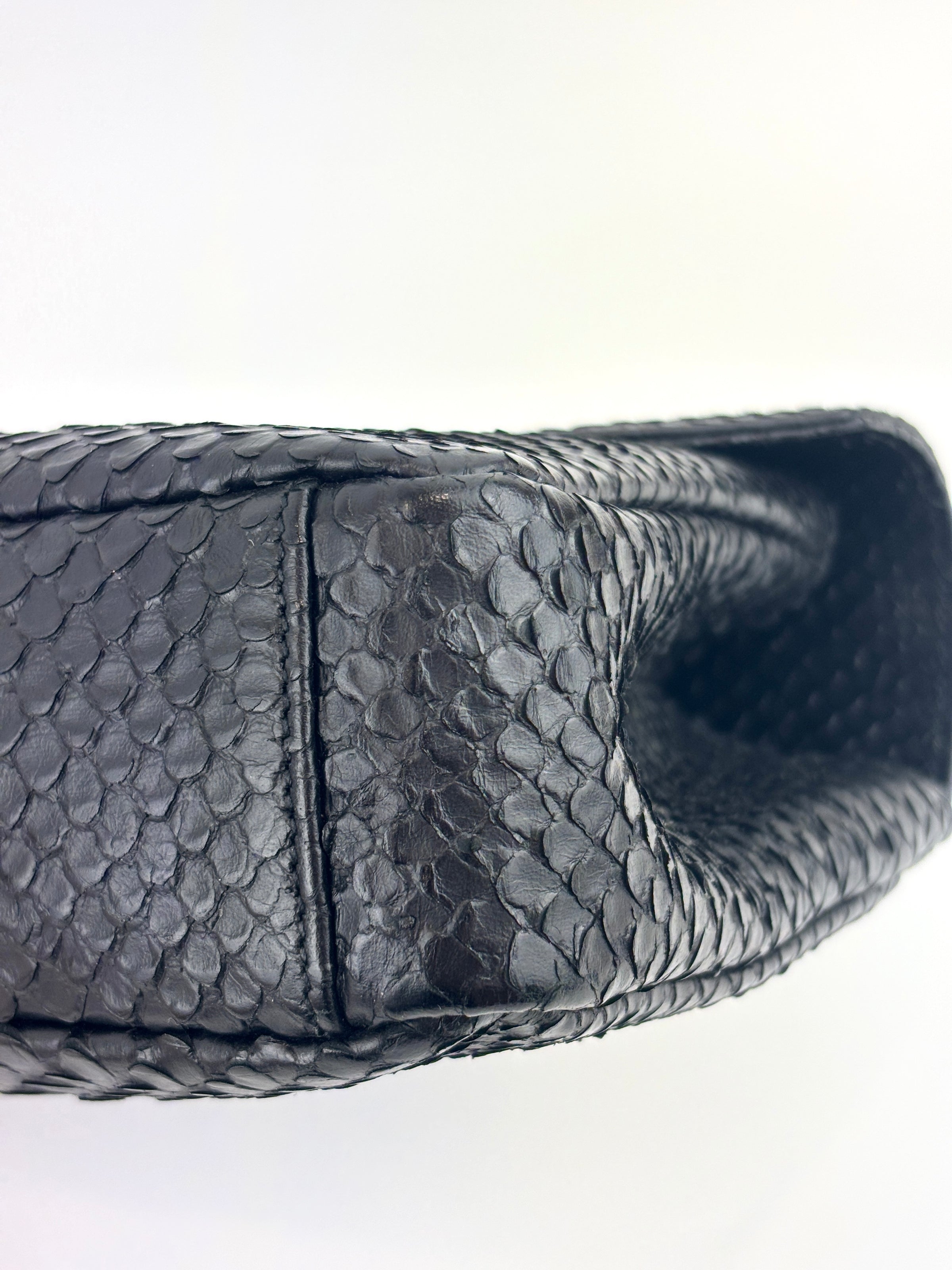 Black Medium College Bag Python-Embossed - Glampot