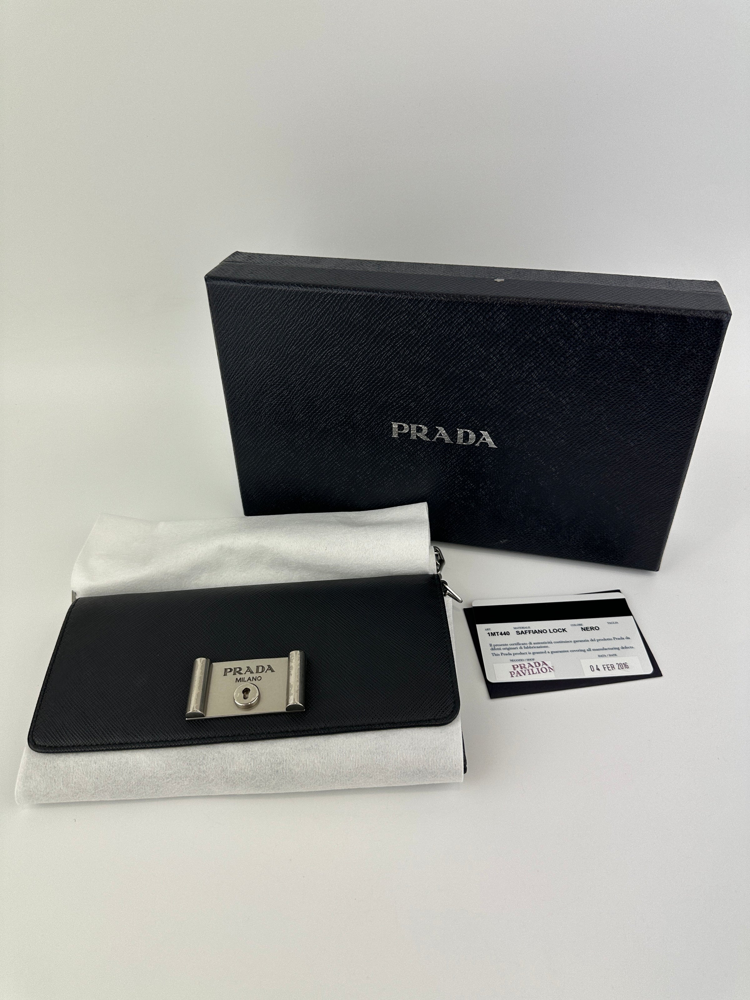 1MT440 Lock Black Saffiano Leather Wallet on Chain