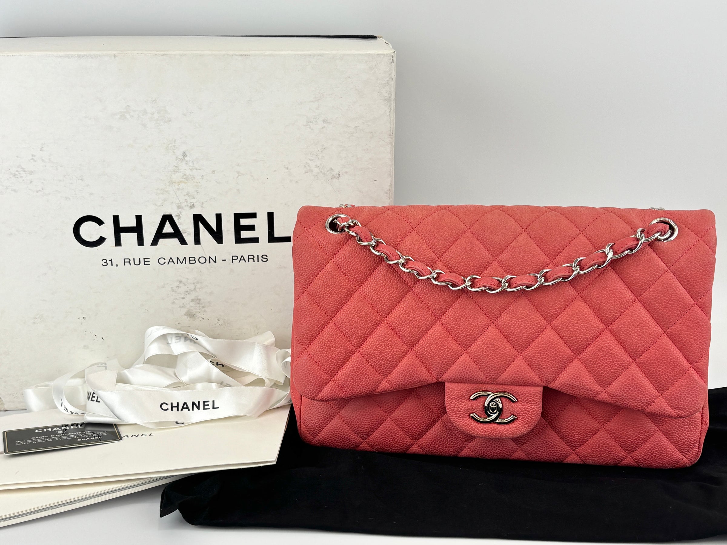 Coral Pink Caviar Jumbo Classic Double Flap Bag SHW