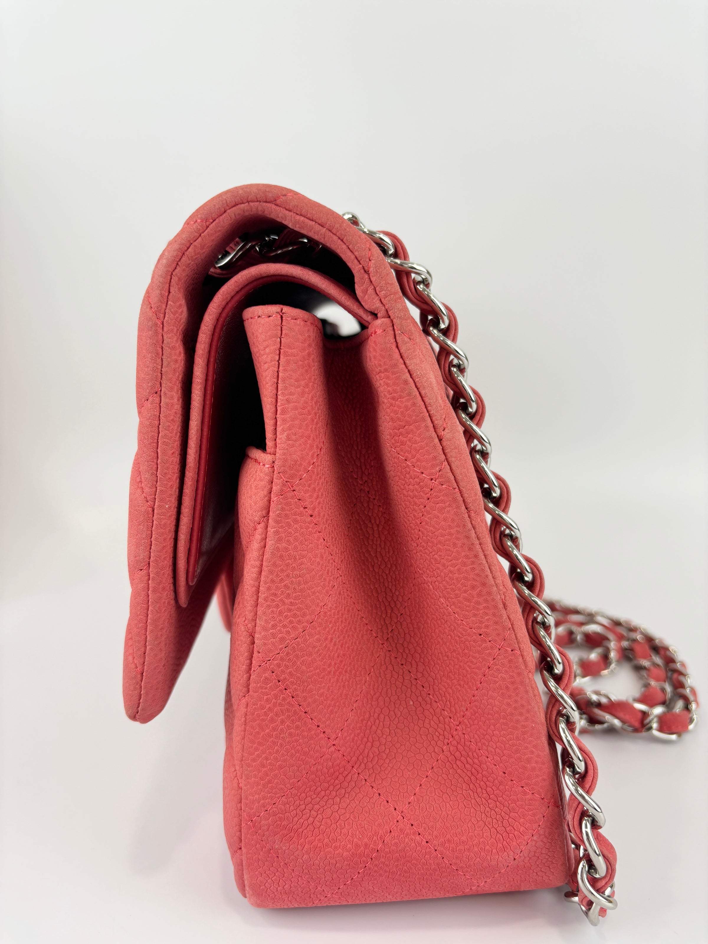 Coral Pink Caviar Jumbo Classic Double Flap Bag SHW