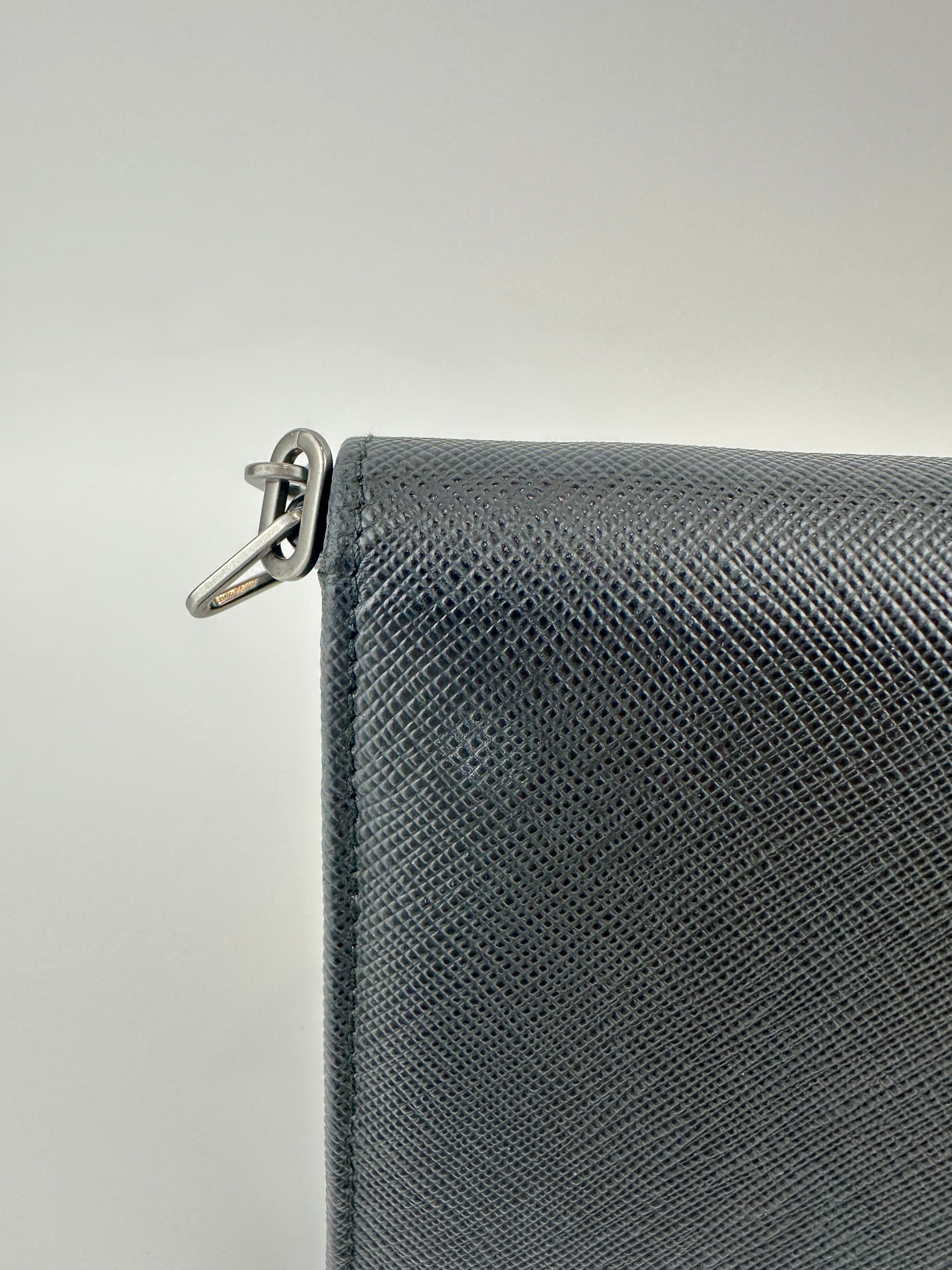 1MT440 Lock Black Saffiano Leather Wallet on Chain