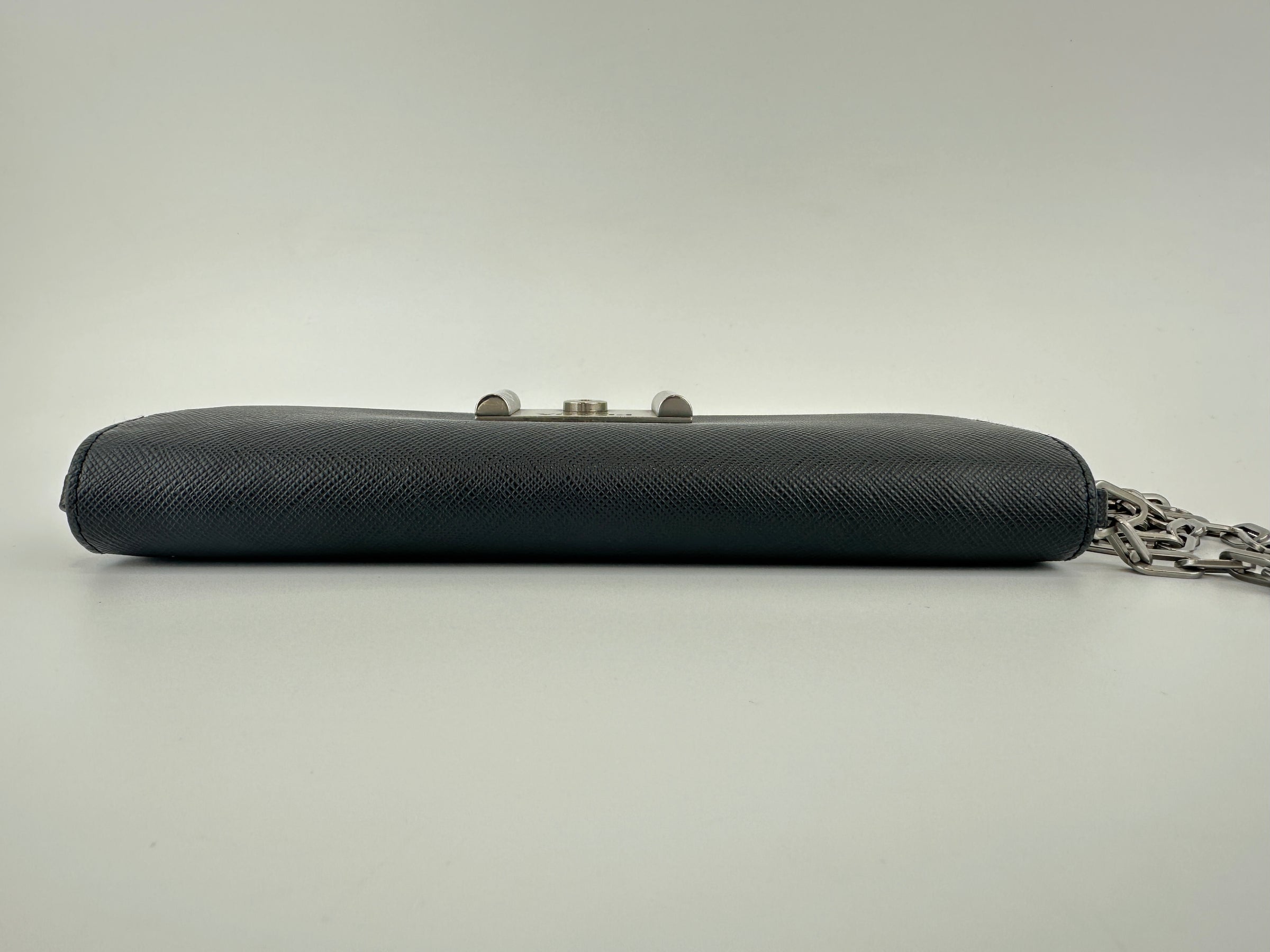 1MT440 Lock Black Saffiano Leather Wallet on Chain