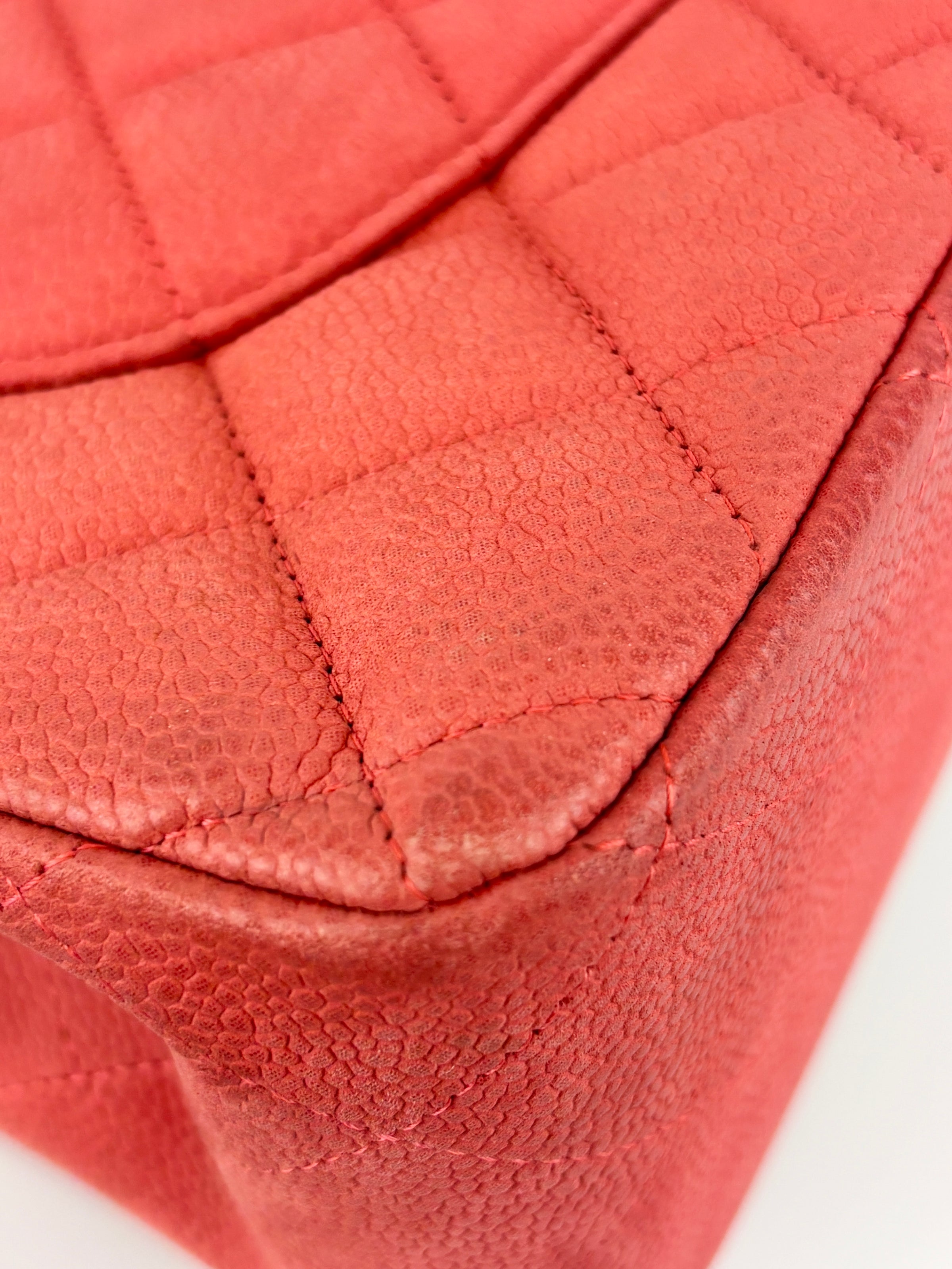 Coral Pink Caviar Jumbo Classic Double Flap Bag SHW