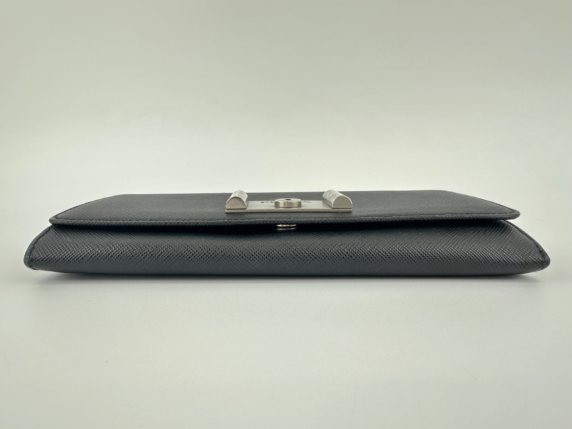 1MT440 Lock Black Saffiano Leather Wallet on Chain