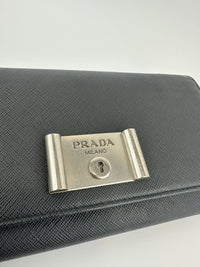 1MT440 Lock Black Saffiano Leather Wallet on Chain
