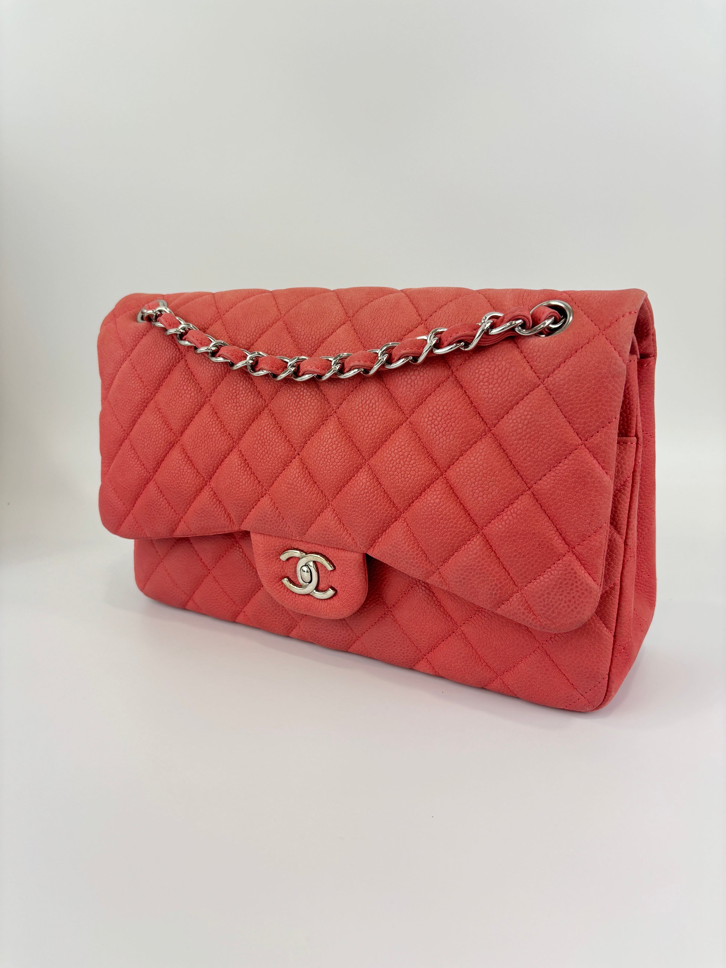 Coral Pink Caviar Jumbo Classic Double Flap Bag SHW