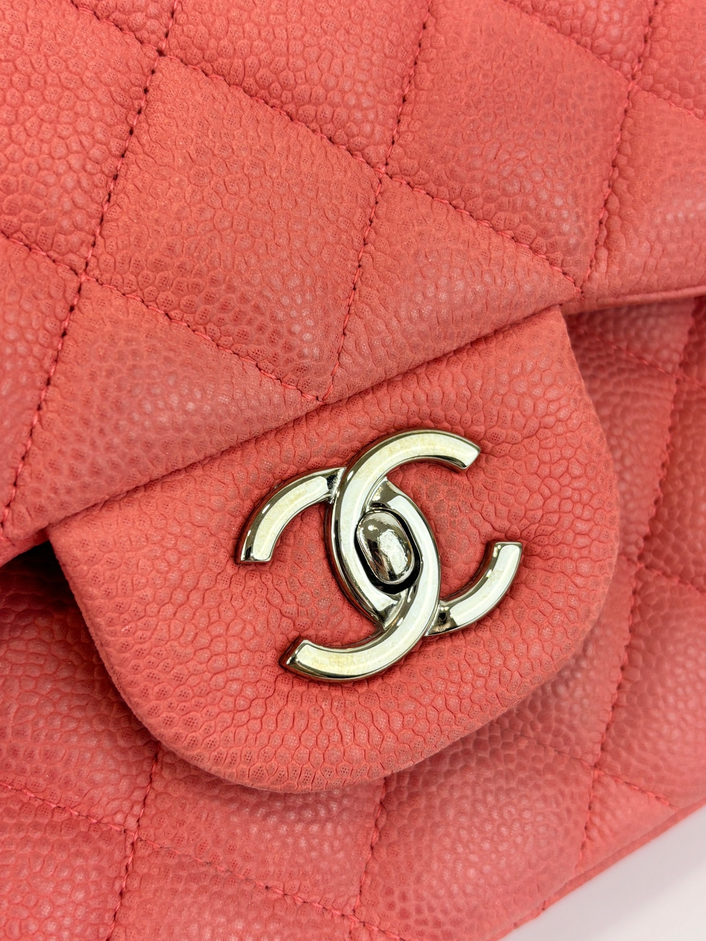 Coral Pink Caviar Jumbo Classic Double Flap Bag SHW