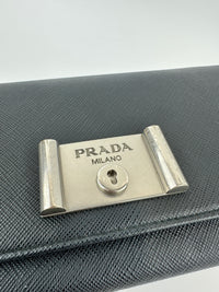 1MT440 Lock Black Saffiano Leather Wallet on Chain