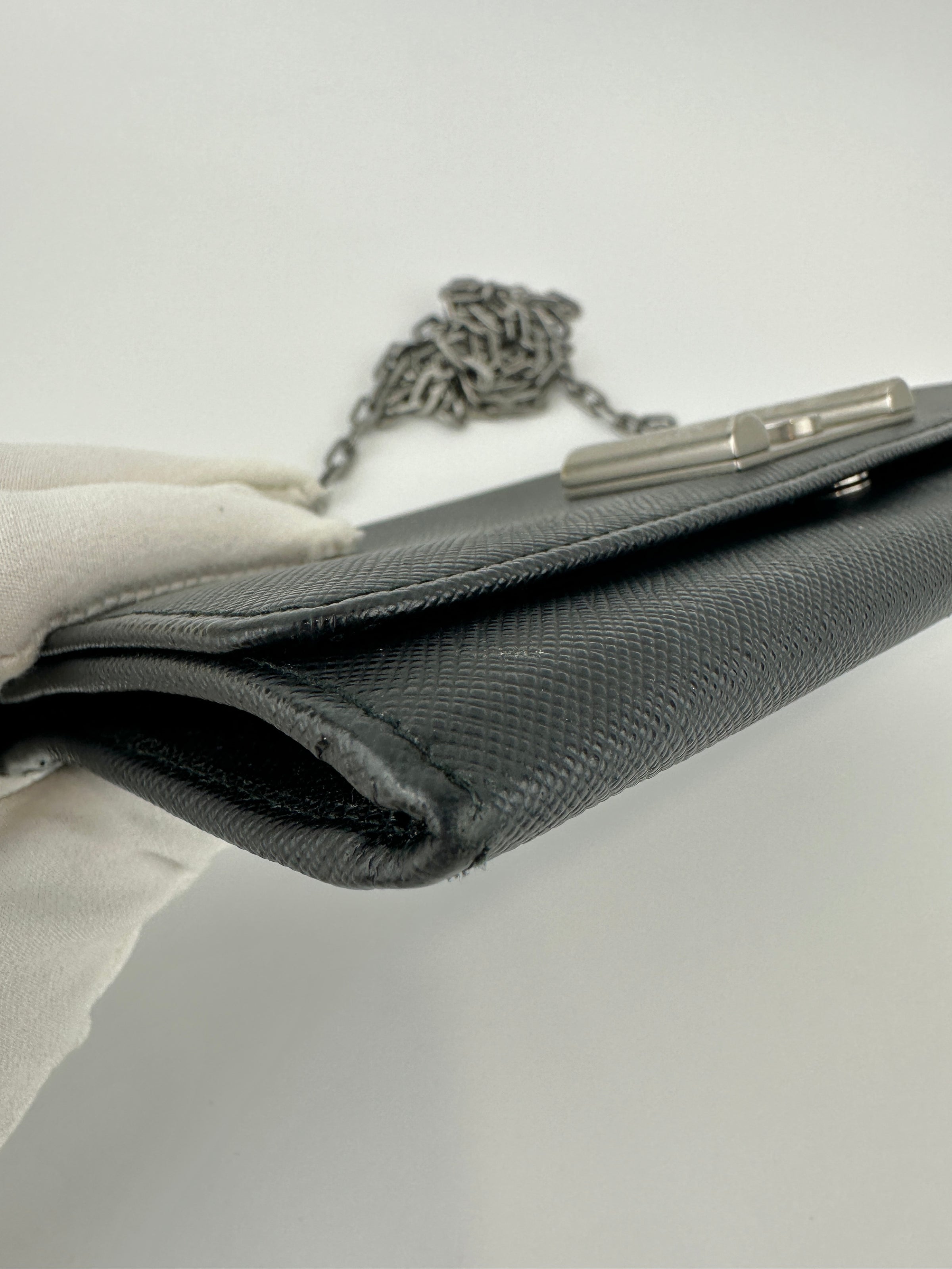 1MT440 Lock Black Saffiano Leather Wallet on Chain