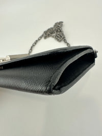 1MT440 Lock Black Saffiano Leather Wallet on Chain