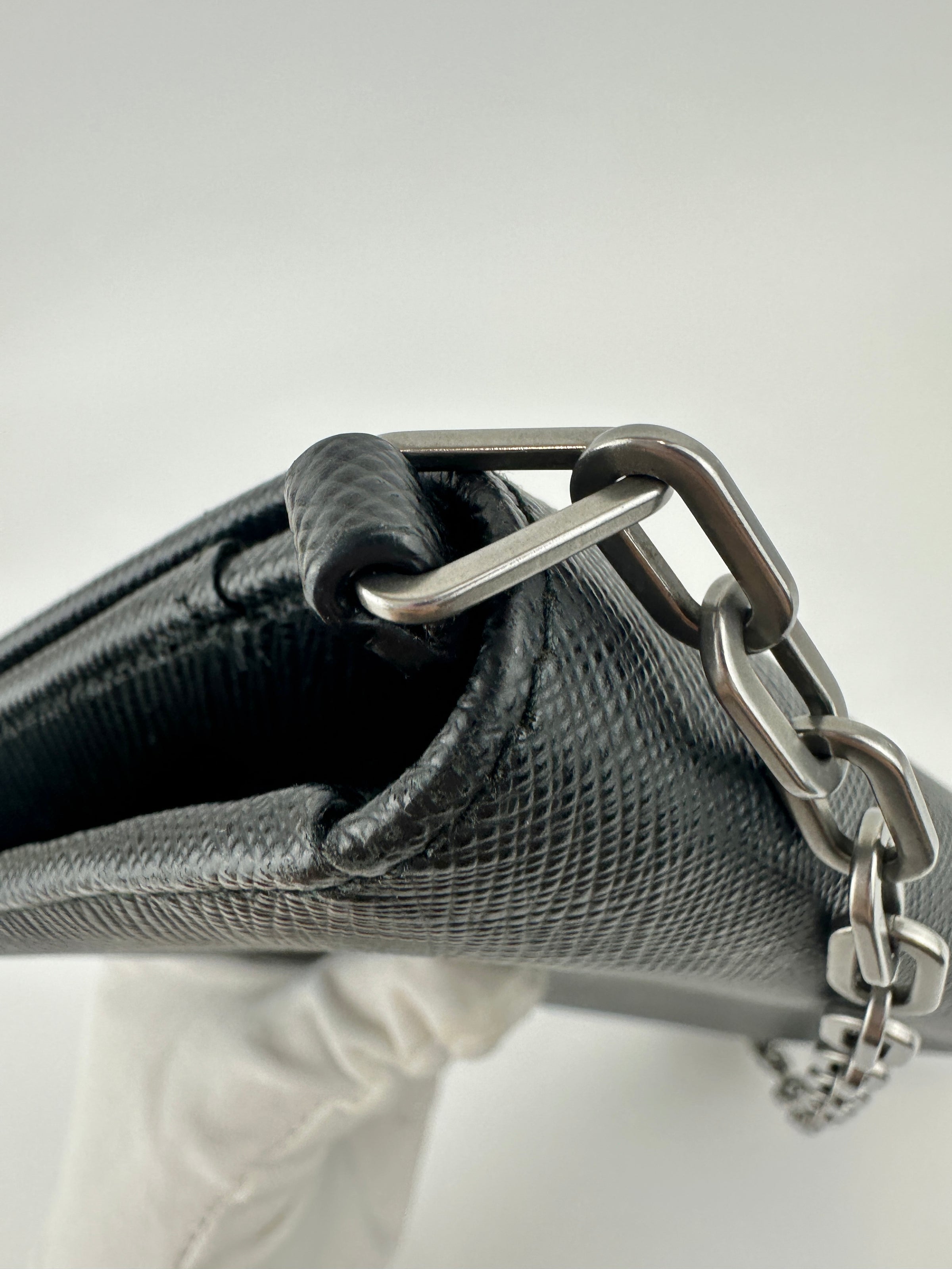 1MT440 Lock Black Saffiano Leather Wallet on Chain