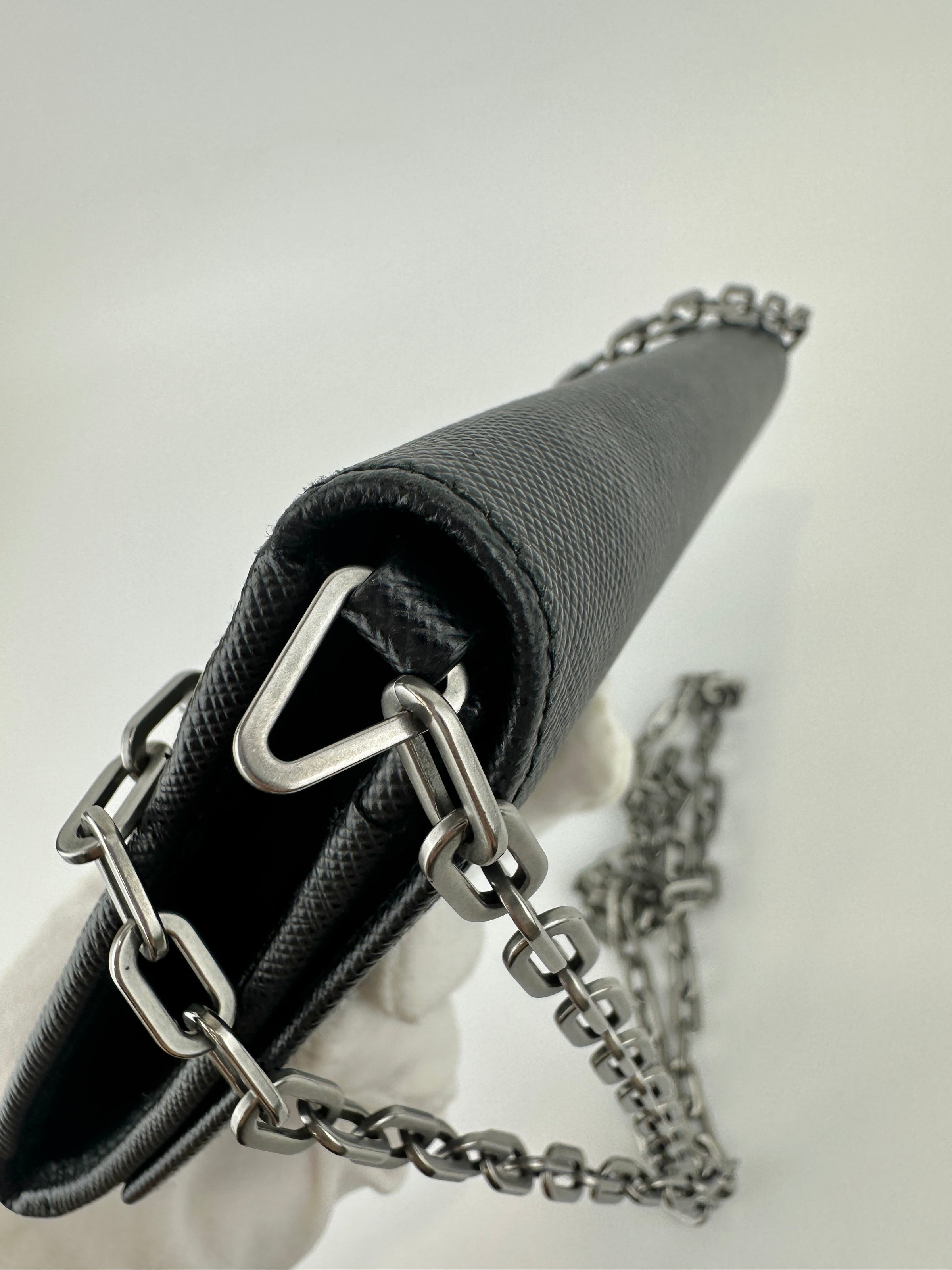 1MT440 Lock Black Saffiano Leather Wallet on Chain