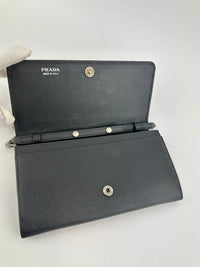 1MT440 Lock Black Saffiano Leather Wallet on Chain