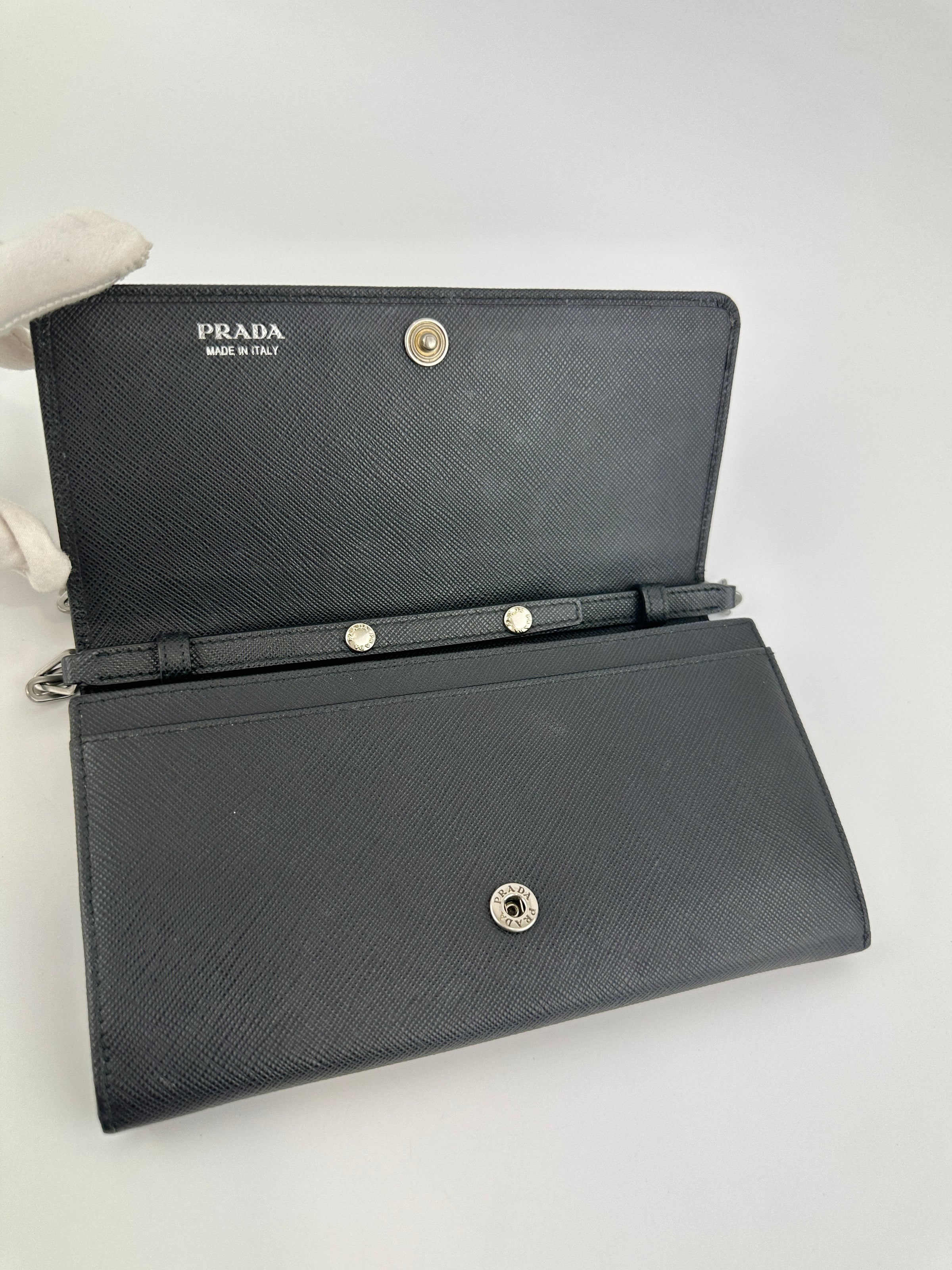 1MT440 Lock Black Saffiano Leather Wallet on Chain