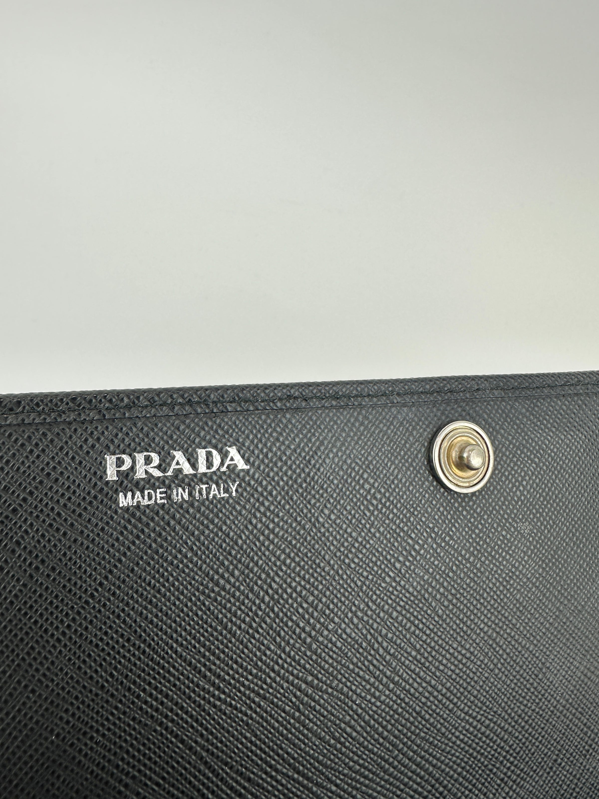 1MT440 Lock Black Saffiano Leather Wallet on Chain