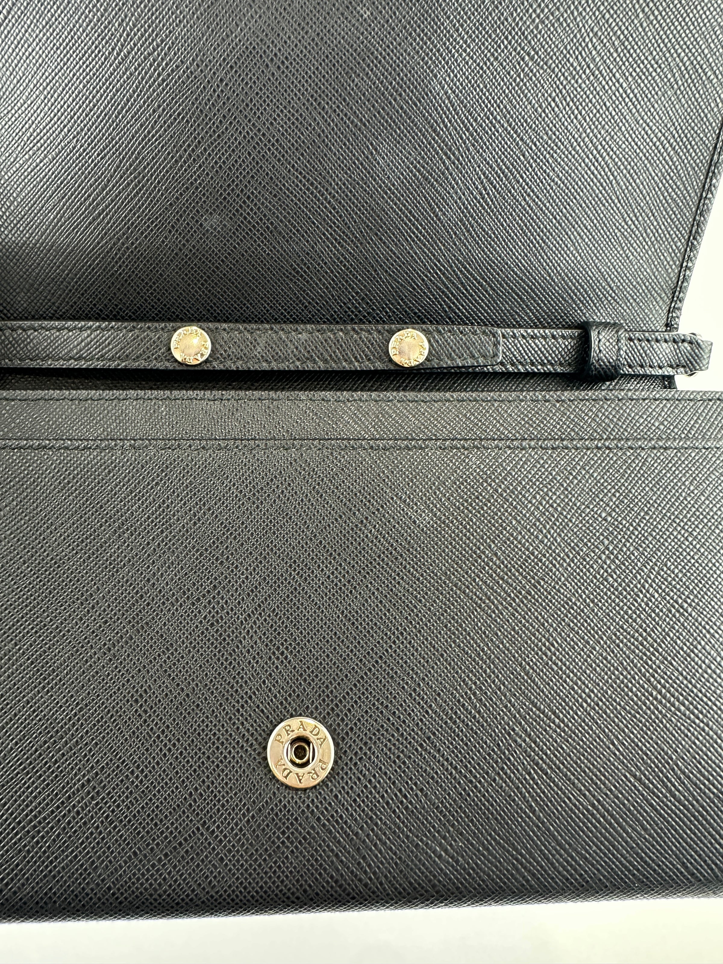 1MT440 Lock Black Saffiano Leather Wallet on Chain