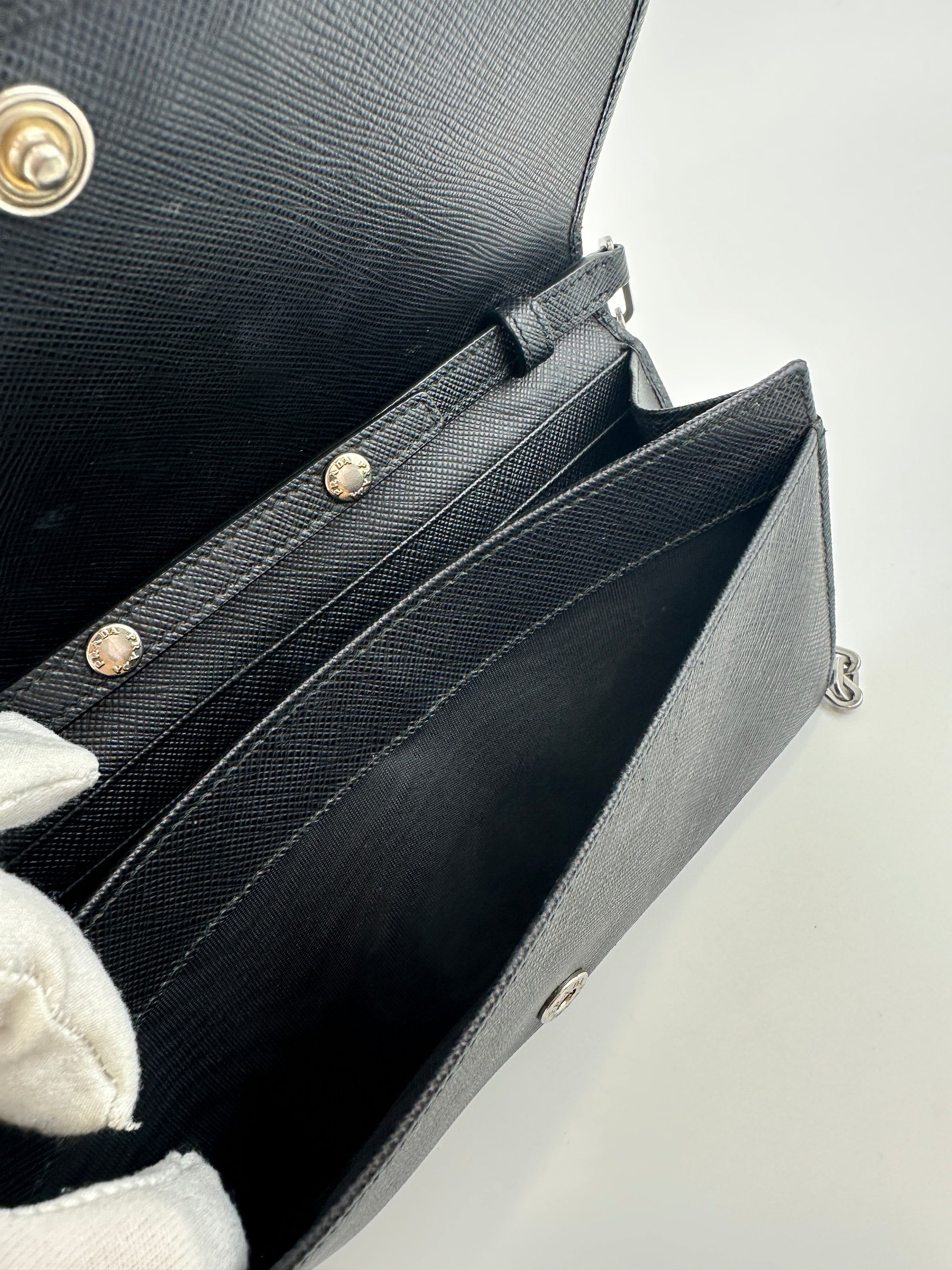 1MT440 Lock Black Saffiano Leather Wallet on Chain