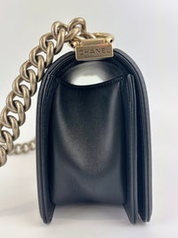 A67086 Small Boy in Rome Pleated Chevron Calfskin Black and Gold GHW - Glampot