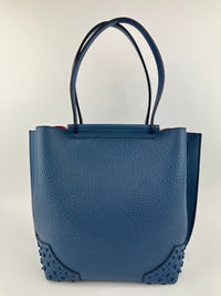Wave Navy Blue Pebble Grained Leather Tote Bag