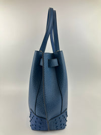 Wave Navy Blue Pebble Grained Leather Tote Bag